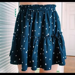 Blue polka dot ruffle mini skirt